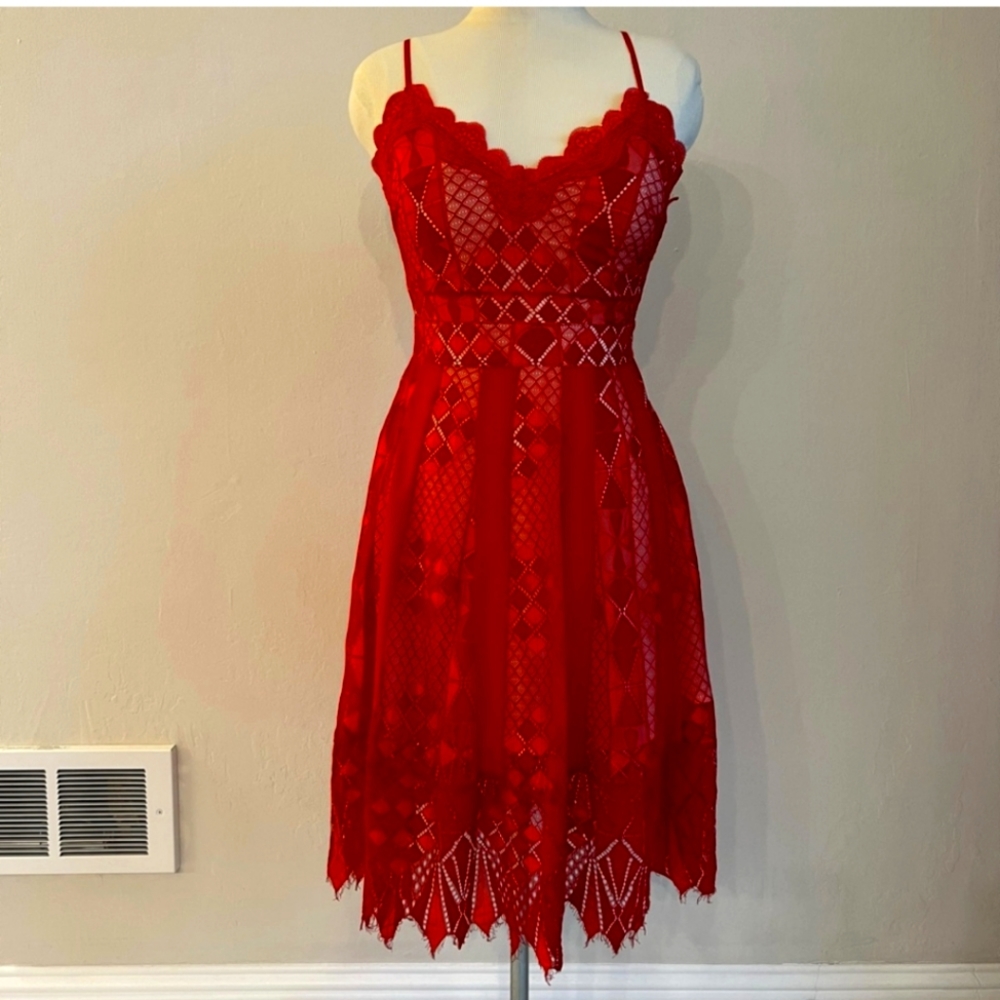 Foxiedox Calla Geometric Lace A-line Fit and Flare Dress Small Wedding Guest